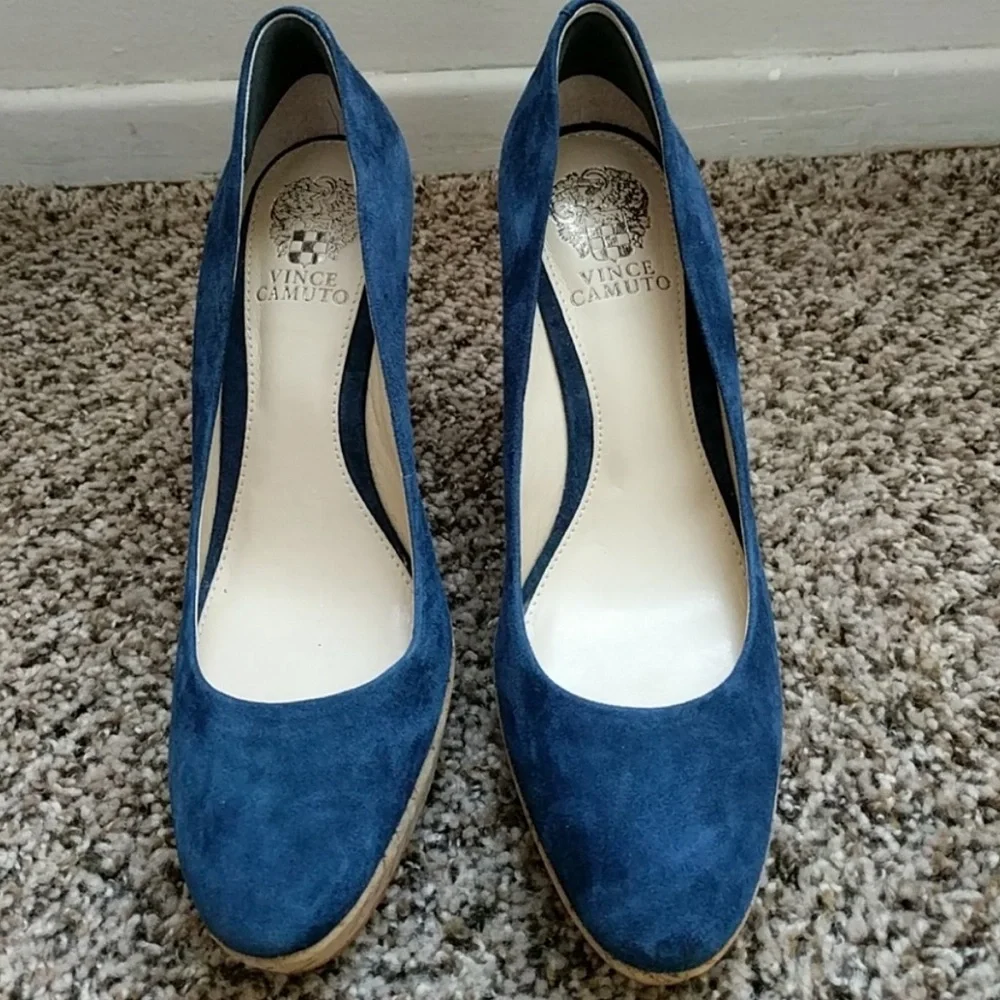 Vince Camuto blue suede cork wedges - Picture 2 of 3